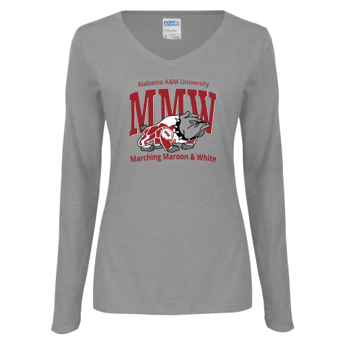 Alabama A&M Marching Band Womens Grey Long Sleeve V Neck Tee 