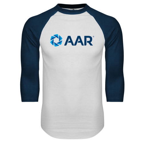 White/Navy Raglan Baseball T Shirt-AAR