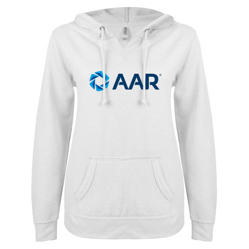 ENZA Womens White V Notch Raw Edge Fleece Hoodie-AAR