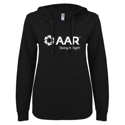 ENZA Womens Black V Notch Raw Edge Fleece Hoodie-AAR Doing It Right