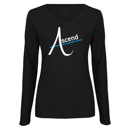 Womens Black Long Sleeve V Neck Tee -Ascend