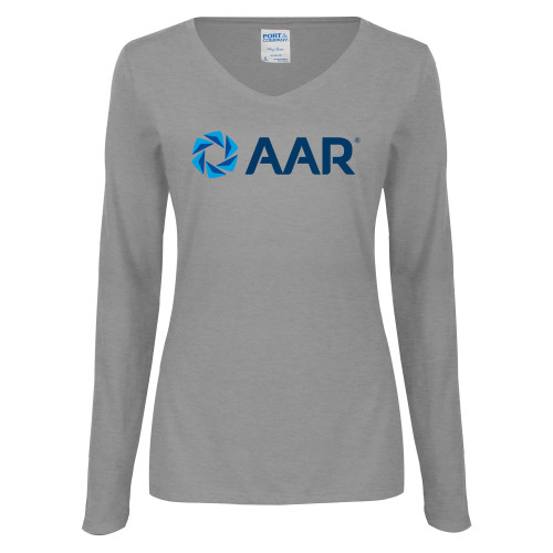 Womens Grey Long Sleeve V Neck Tee -AAR