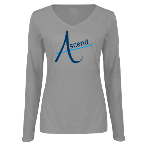 Womens Grey Long Sleeve V Neck Tee -Ascend