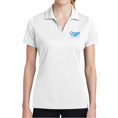 Womens White Dry Mesh Polo-Onset Aviation Parts Stacked