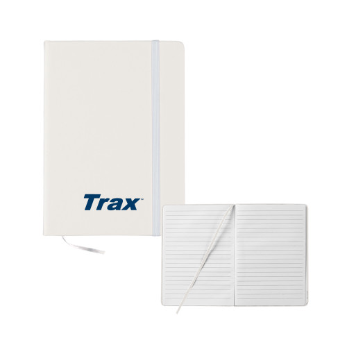 5x7 White Hard Cover Journal-Trax Wordmark