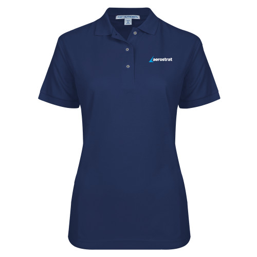 Womens Silk Touch Navy Pique Polo-Aerostrat Wordmark