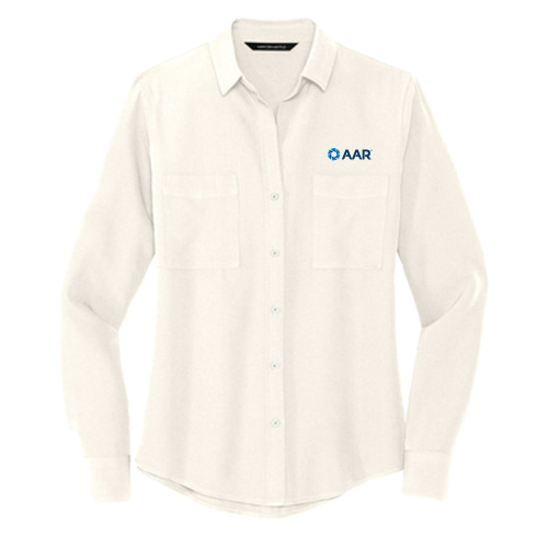 Mercer + Mettle Womens Ivory Crepe Long Sleeve Camp Blouse-AAR