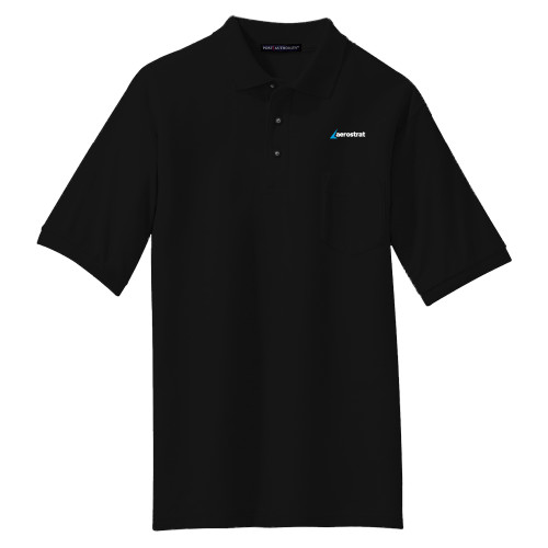 Black Silk Touch Polo w/ Pocket-Aerostrat Wordmark