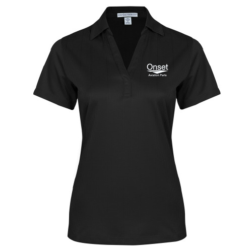 Womens Black Performance Fine Jacquard Polo-Onset Aviation Parts Stacked