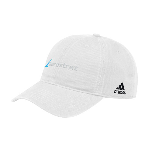 Adidas White Adjustable Washed Slouch Hat-Aerostrat Wordmark