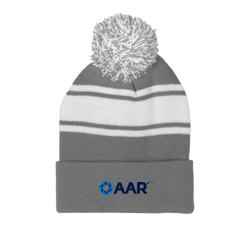 Grey/White Two Tone Knit Pom Beanie w/Cuff-AAR