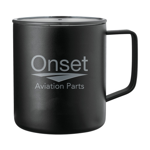 Rover Camp Vacuum Insulated Black Mug 14oz-Onset Aviation Parts Stacked Engraved