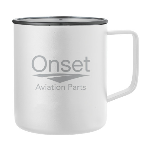 Rover Camp Vacuum Insulated White Mug 14oz-Onset Aviation Parts Stacked Engraved