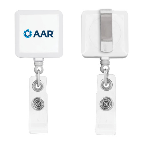 White Square Retractable Badge Holder-AAR