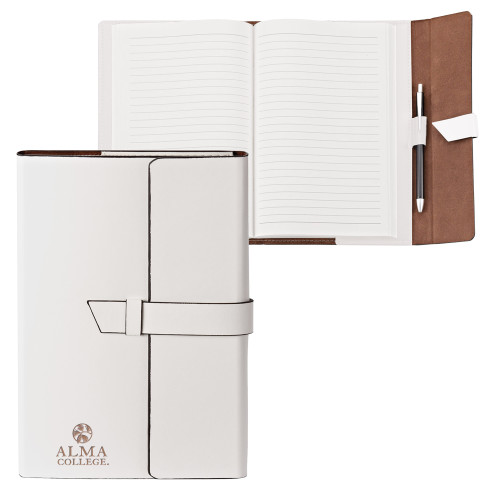 Fabrizio Junior White Portfolio w/Loop Closure-Alma College Institutional Wordmark Stacked Engraved