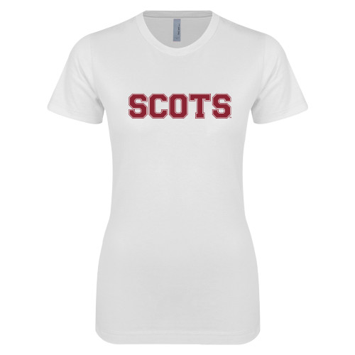 Next Level Womens White Boyfriend Tee-Alma College Scots Wordmark