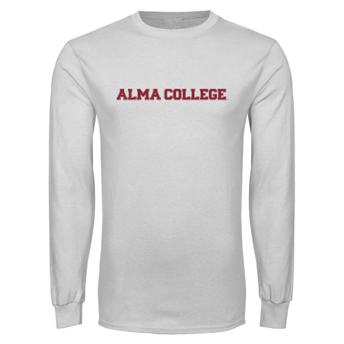 White Long Sleeve T Shirt-Alma College Wordmark