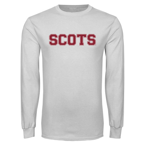 White Long Sleeve T Shirt-Alma College Scots Wordmark