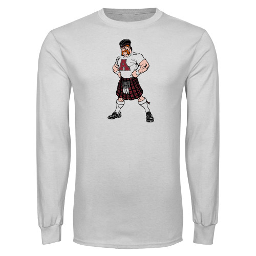 White Long Sleeve T Shirt-Alma College Full Mascot