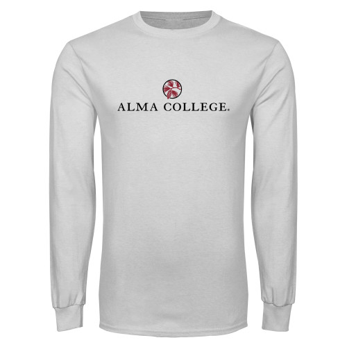 White Long Sleeve T Shirt-Alma College Institutional Wordmark