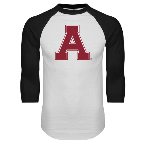 White/Black Raglan Baseball T Shirt-Alma College Athletic A