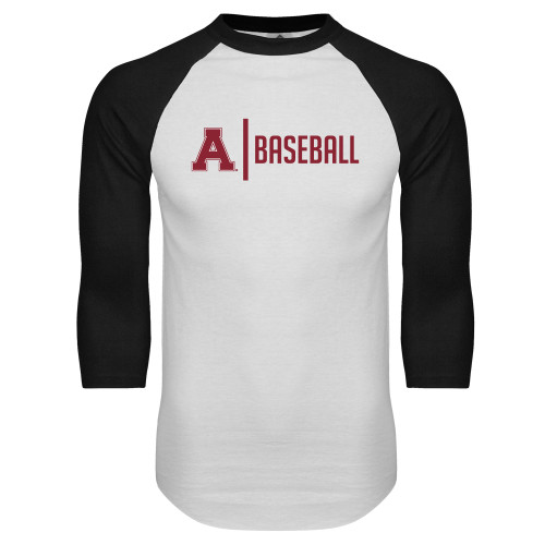 White/Black Raglan Baseball T Shirt-Alma College Baseball