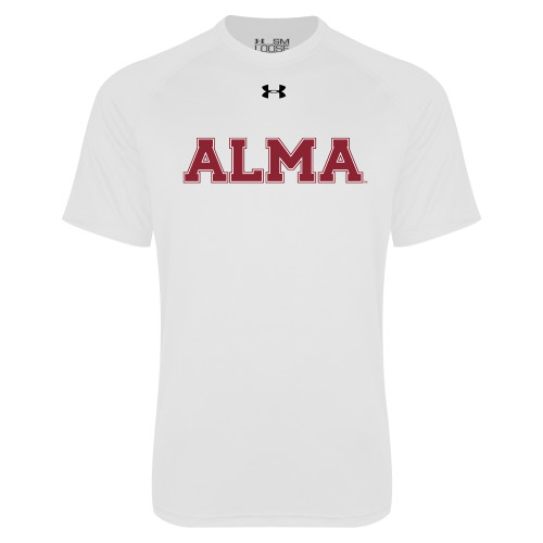 Under Armour White Tech Tee-Alma College Alma Wordmark