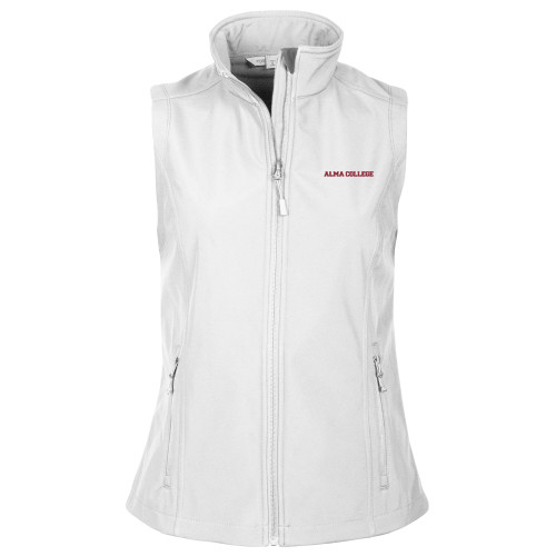Womens White Core Softshell Vest-Alma College Wordmark