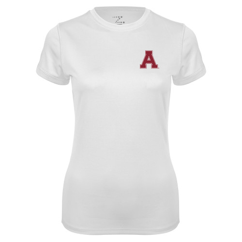 Womens White Performance Tee-Alma College Athletic A