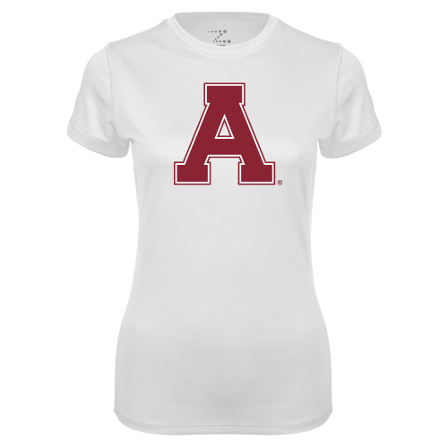 Womens White Performance Tee-Alma College Athletic A