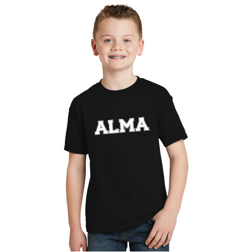 Youth Black T Shirt-Alma College Alma Wordmark