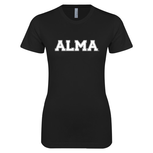 Next Level Womens Black Boyfriend Tee-Alma College Alma Wordmark