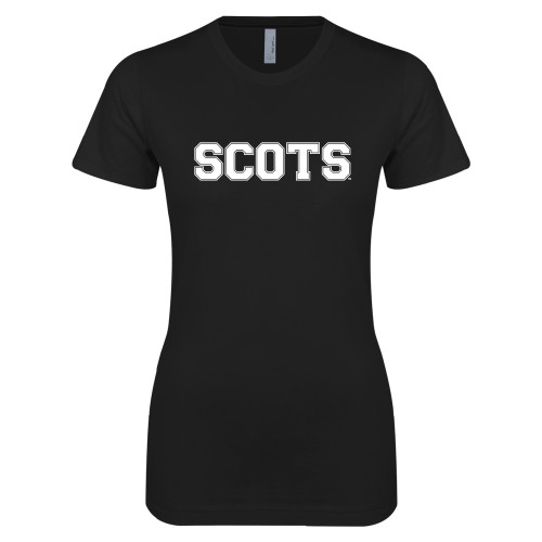 Next Level Womens Black Boyfriend Tee-Alma College Scots Wordmark