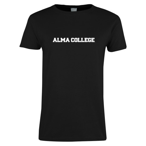 Womens Black Short Sleeve Tee-Alma College Wordmark