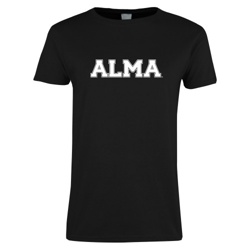 Womens Black Short Sleeve Tee-Alma College Alma Wordmark