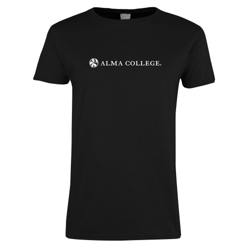 Womens Black Short Sleeve Tee-Alma College Institutional Wordmark Flat