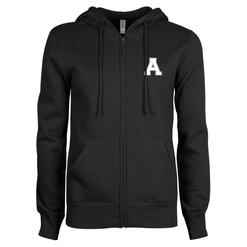 ENZA Womens Black Fleece Full Zip Hoodie-Alma College Athletic A