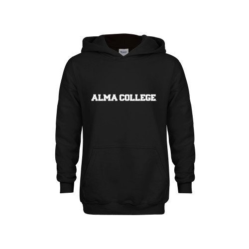 Youth Black Fleece Hoodie-Alma College Wordmark