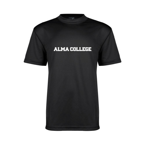 Youth Performance Black Tee-Alma College Wordmark