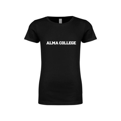 Next Level Girls Black Fashion Fit T Shirt-Alma College Wordmark