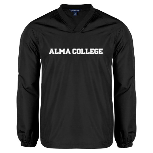 Black V Neck Raglan Windshirt-Alma College Wordmark
