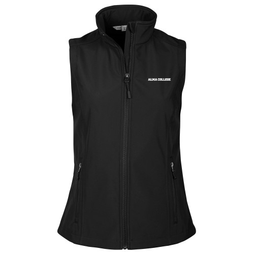Womens Black Core Softshell Vest-Alma College Wordmark