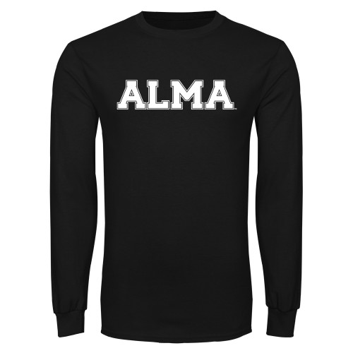 Black Long Sleeve T Shirt-Alma College Alma Wordmark