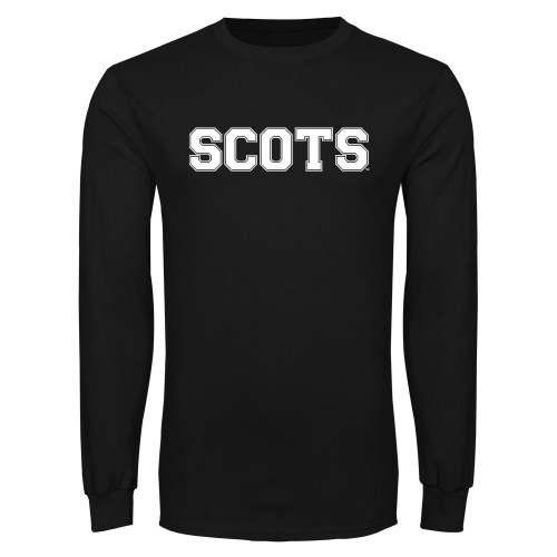 Black Long Sleeve T Shirt-Alma College Scots Wordmark