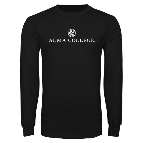 Black Long Sleeve T Shirt-Alma College Institutional Wordmark