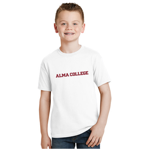 Youth White T Shirt-Alma College Wordmark