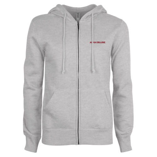 ENZA Womens Grey Fleece Full Zip Hoodie-Alma College Wordmark