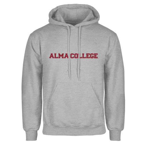 Grey Fleece Hoodie-Alma College Wordmark