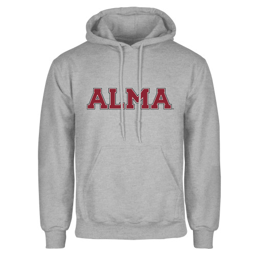 Grey Fleece Hoodie-Alma College Alma Wordmark