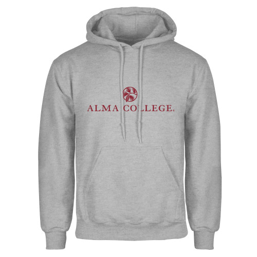 Grey Fleece Hoodie-Alma College Institutional Wordmark